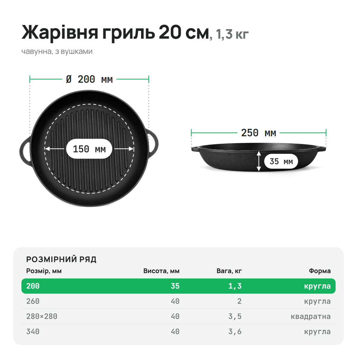 Жарівня чавунна гриль 200х35 мм ТМ СІТОН 2035R-G фото