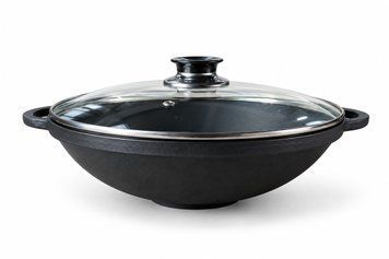 Каструля чавунна WOK 4,5 л зі скляною кришкою ТМ СІТОН 3090W-L фото