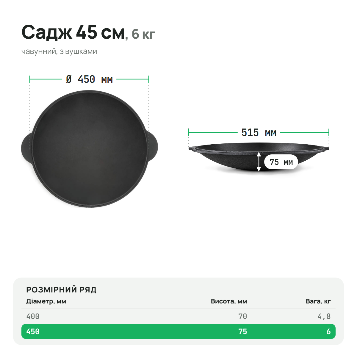 Садж чугунный 450 мм ТМ СИТОН 450SA фото