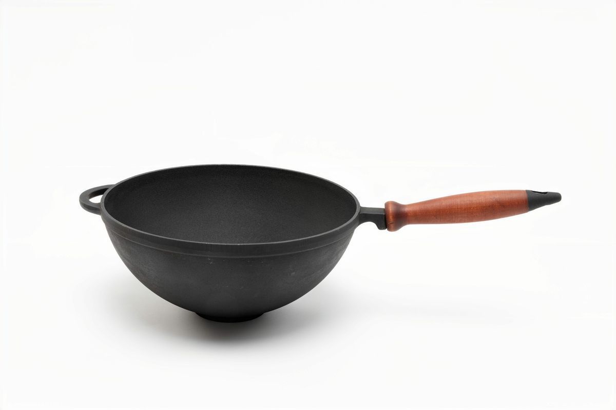 Сковорода чавунна WOK 260х120 мм з дерев'яною ручкою ТМ СІТОН 2612W-H фото