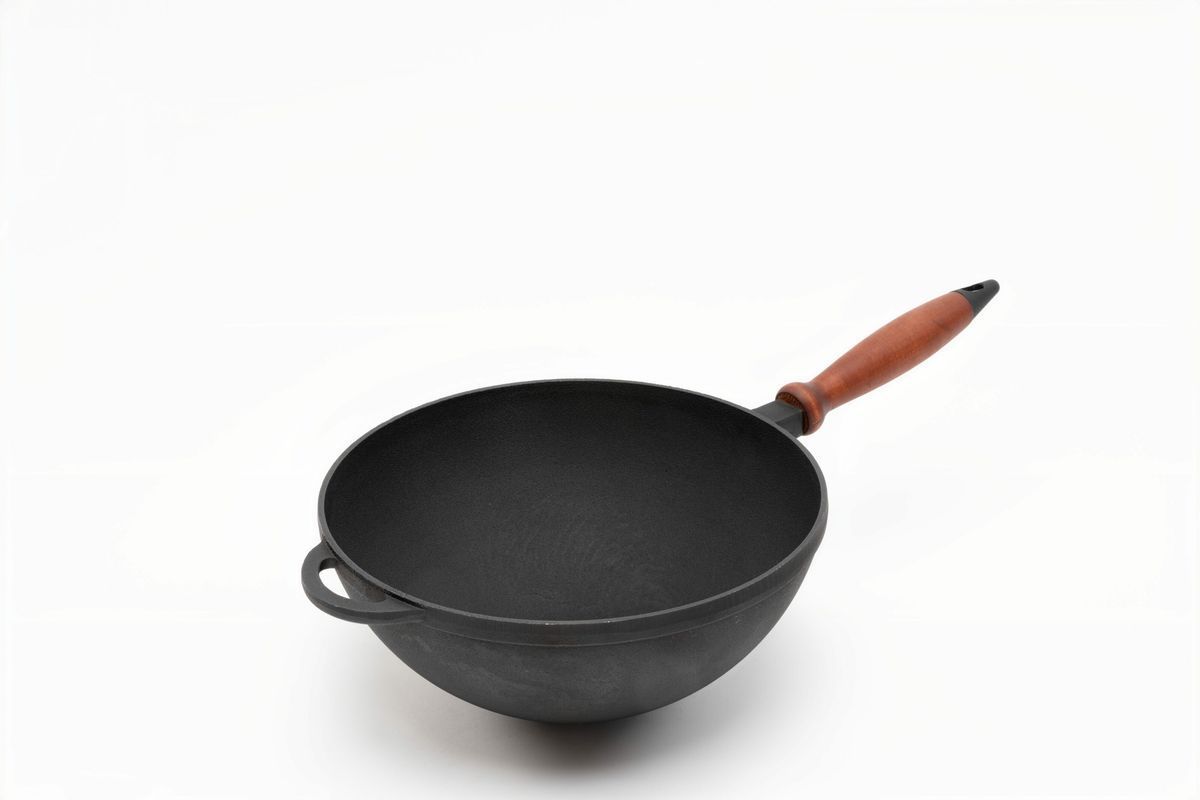Сковорода чавунна WOK 260х120 мм з дерев'яною ручкою ТМ СІТОН 2612W-H фото