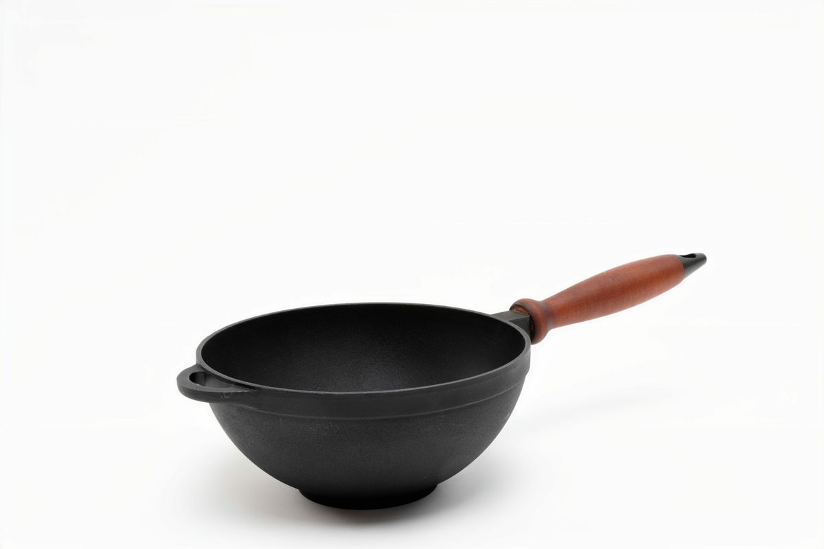 Сковорода чавунна WOK 260х120 мм з дерев'яною ручкою ТМ СІТОН 2612W-H фото