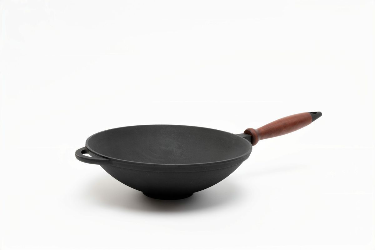 Сковорода чавунна WOK 260х80 мм з дерев'яною ручкою ТМ СІТОН 2680W-H фото