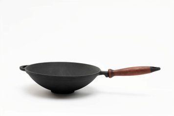 Сковорода чугунная WOK 260х80 мм с деревянной ручкой ТМ СИТОН 2680W-H фото
