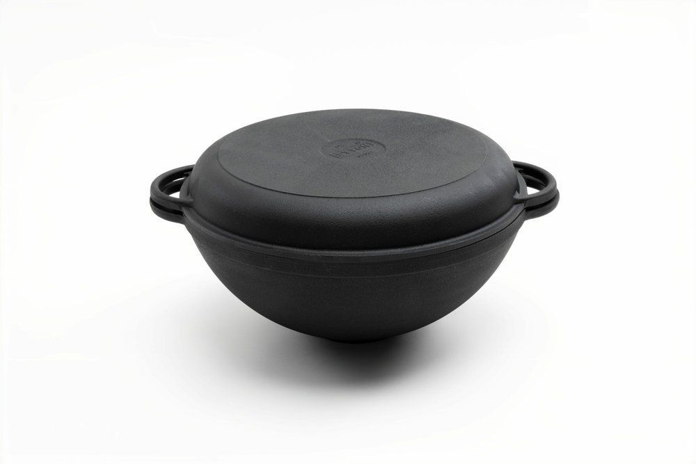 Каструля чавунна WOK 3,5 л з чавунною кришкою-сковородою ТМ СІТОН 2612W-KS фото