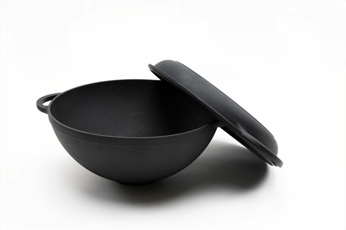 Каструля чавунна WOK 3,5 л з чавунною кришкою-сковородою ТМ СІТОН 2612W-KS фото