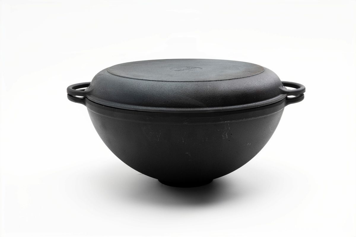 Каструля чавунна WOK 3,5 л з чавунною кришкою-сковородою ТМ СІТОН 2612W-KS фото