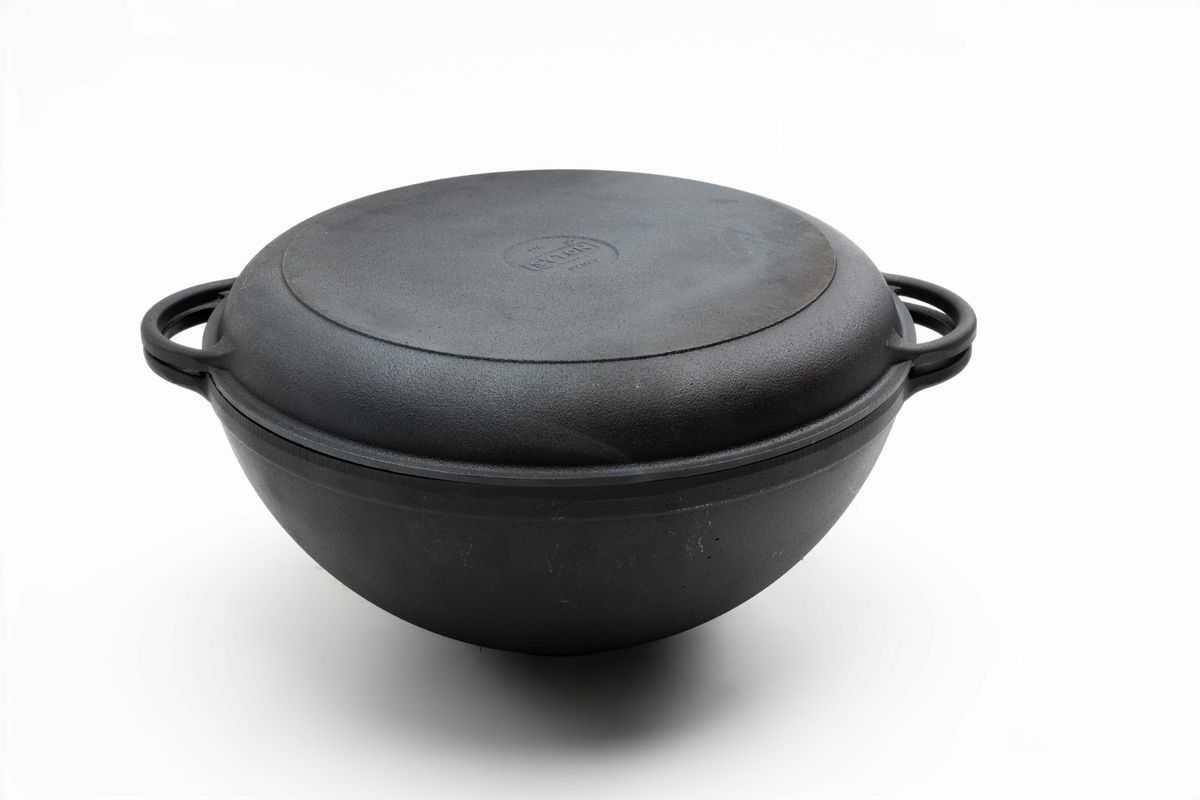 Каструля чавунна WOK 3,5 л з чавунною кришкою-сковородою ТМ СІТОН 2612W-KS фото