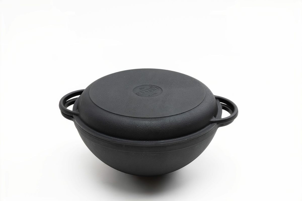 Каструля чавунна WOK 3,5 л з чавунною кришкою-сковородою ТМ СІТОН 2612W-KS фото
