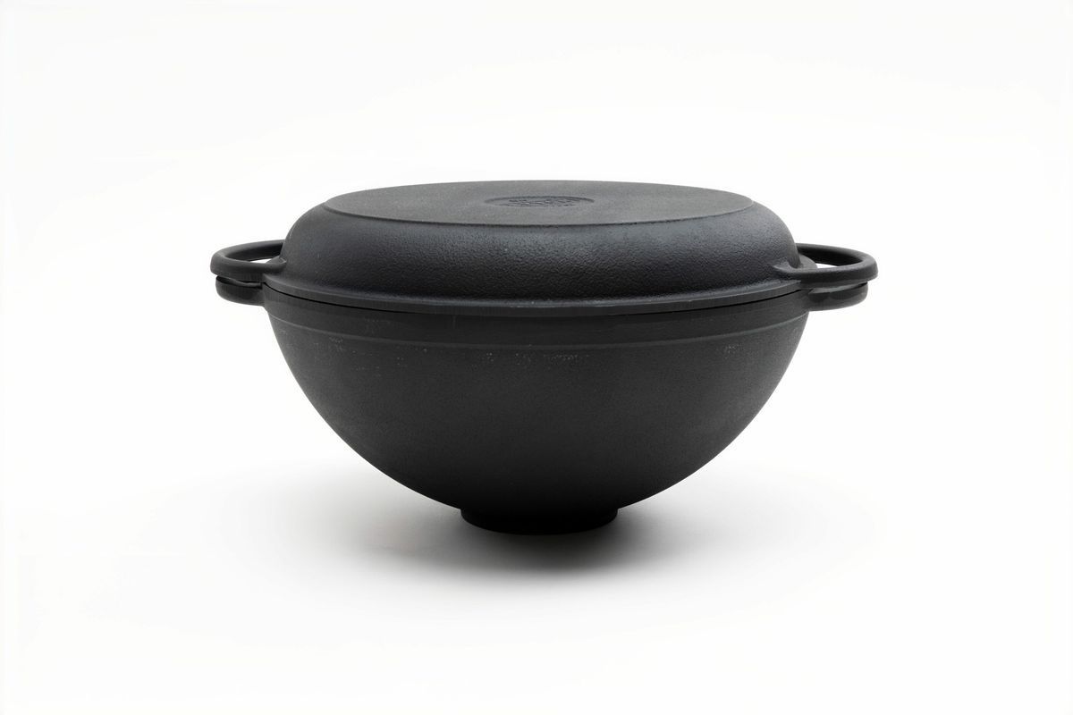 Каструля чавунна WOK 3,5 л з чавунною кришкою-сковородою ТМ СІТОН 2612W-KS фото