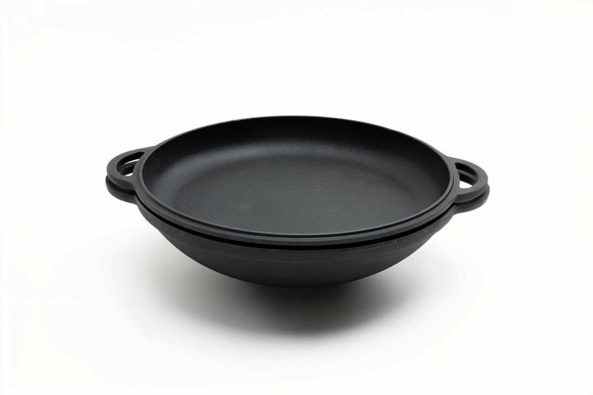 Каструля чавунна WOK 4,5 л з чавунною кришкою-сковородою ТМ СІТОН 3090W-KS фото