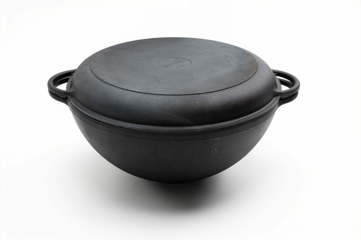 Каструля чавунна WOK 8 л з чавунною кришкою-сковородою ТМ СІТОН 3415W-KS фото