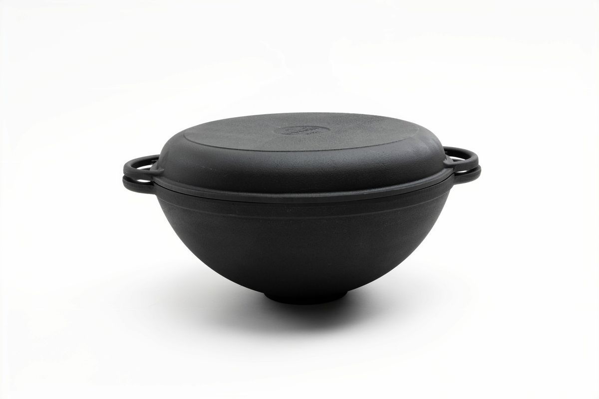 Каструля чавунна WOK 8 л з чавунною кришкою-сковородою ТМ СІТОН 3415W-KS фото