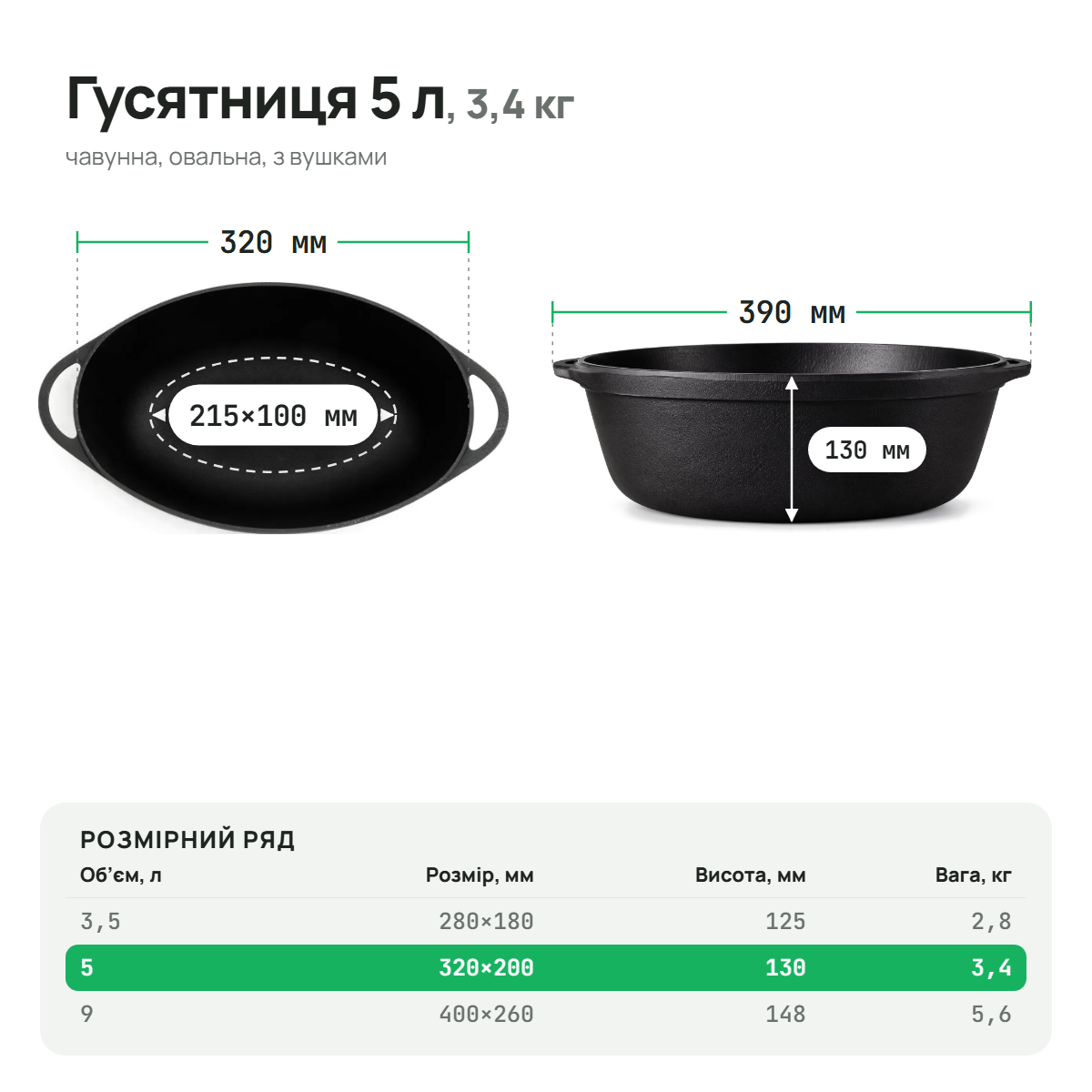 Гусятниця чавунна 5 л ТМ СІТОН 5DR фото