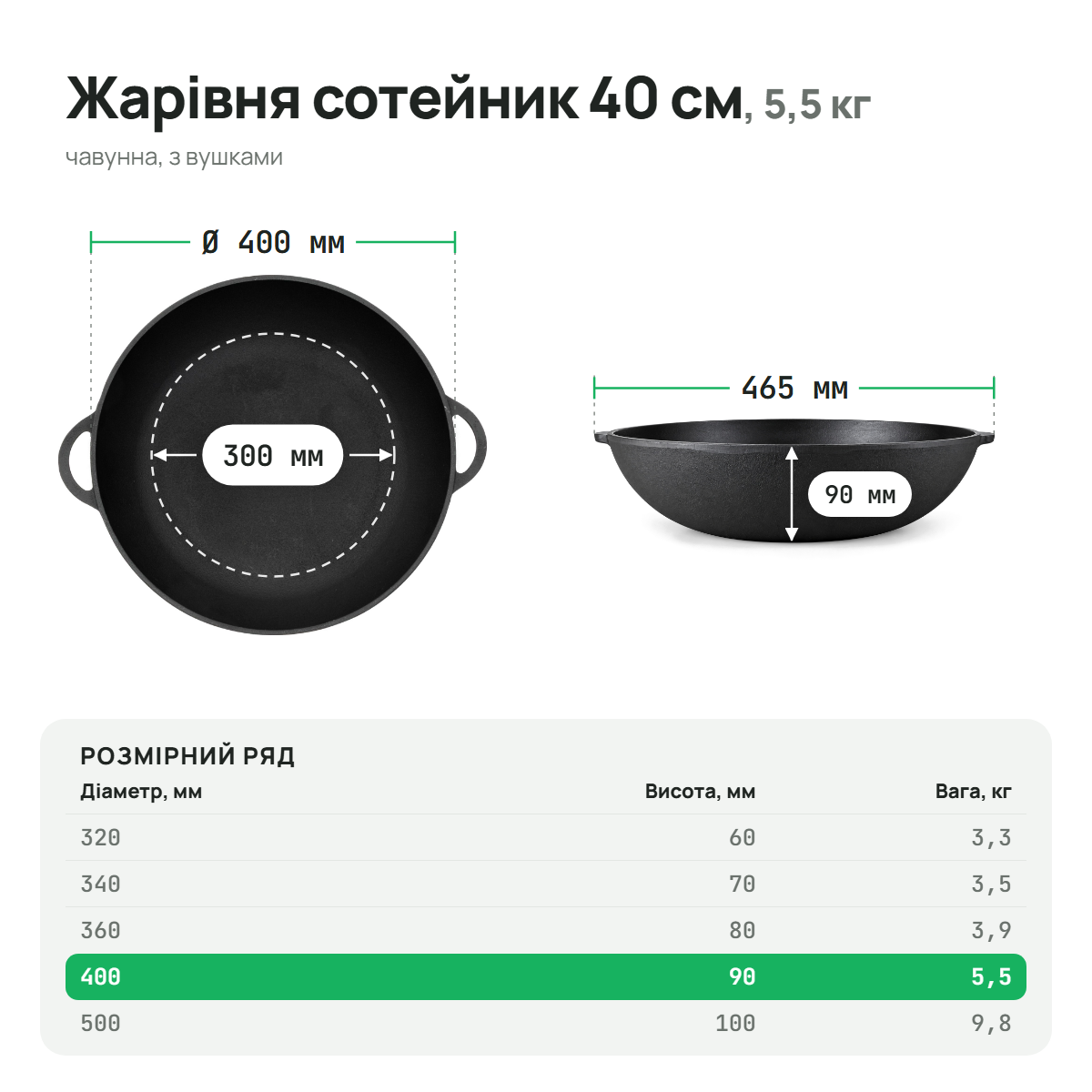 Жаровня чугунная сотейник 400х90 мм ТМ СИТОН 4090R фото